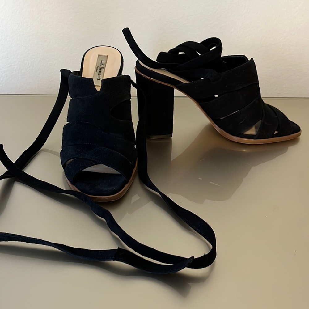 Black suede sandal heels